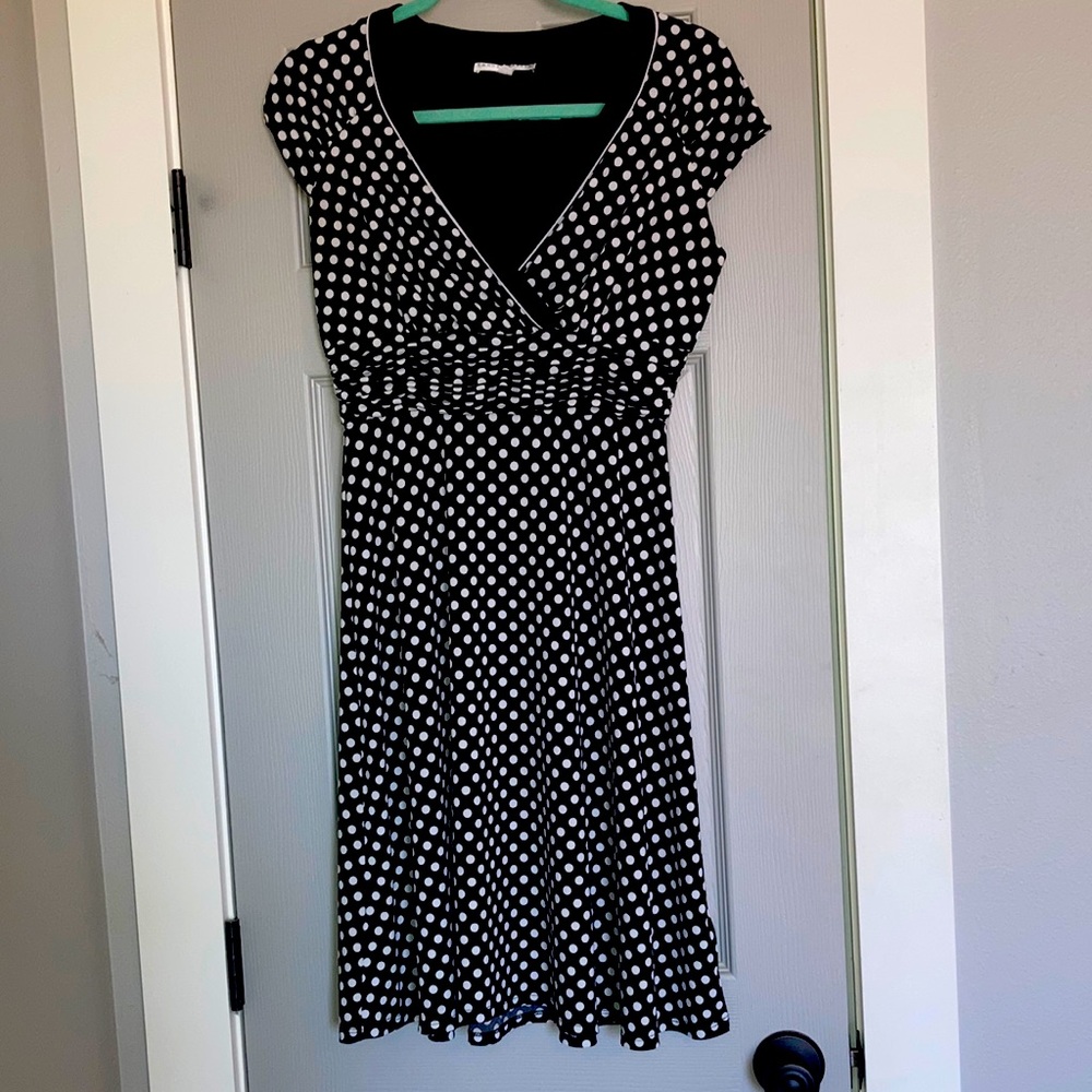 Sandra Darren Black & White Polka Dot Dress - 8